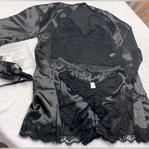SOLY HUX NEW(in bag) Women's Satin 4p Lace Lingerie Sleepwear w/Robe valentines - Picture 3 of 14